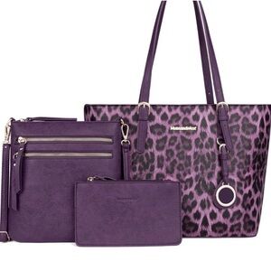 Montana West Purple Leopard Tote Set